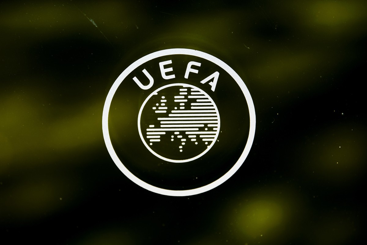 epa08487681 (FILE) - A UEFA logo is pictured through a window prior to the UEFA Europa League 2019/20 Round of 16 draw at the UEFA Headquarters in Nyon, Switzerland, 28 February 2020 (re-issued on 16  ...