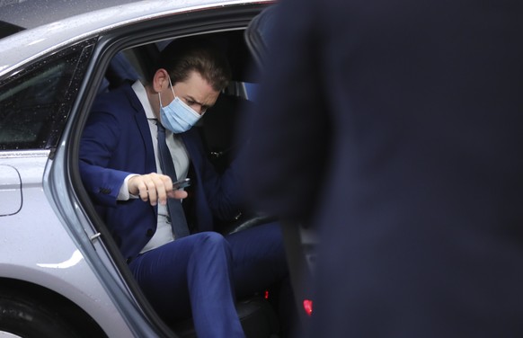 Austria's Chancellor Sebastian Kurz arrives for an EU summit at the European Council building in Brussels, Friday, Oct. 2, 2020. European Union leaders will be assessing the state of their economy and the impact of the coronavirus pandemic on it during their final day of a summit meeting. (AP Photo/Olivier Matthys, Pool)