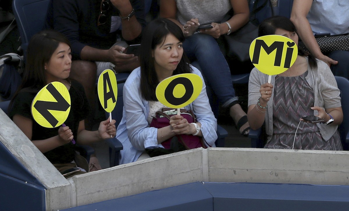 Tennis fans show support for Naomi Osaka, of Japan, during the second round of the US Open tennis championships Thursday, Aug. 29, 2019, in New York. (AP Photo/Eduardo Munoz Alvarez)