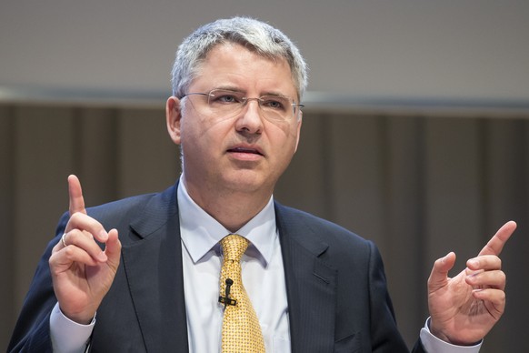 Severin Schwan, CEO Roche, speaks during the annual balance press conference in Basel, Switzerland, on Wednesday, February 1, 2017. Roche has increased its renvenue in 2016 by 7 percent to 9,73 billio ...