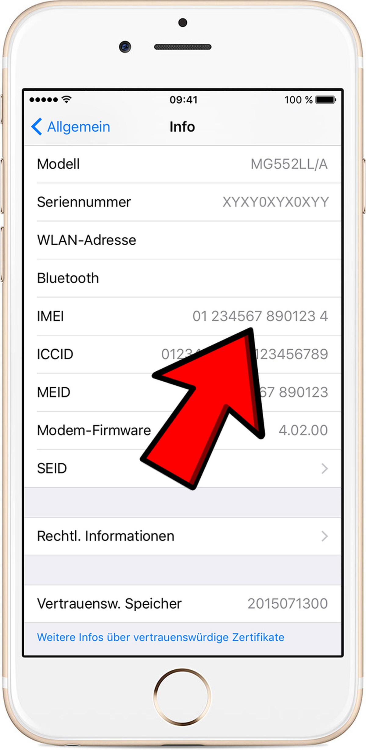 Beim iPhone findet man die IMEI-Nummer unter folgendem Pfad: > Allgemein > Info.