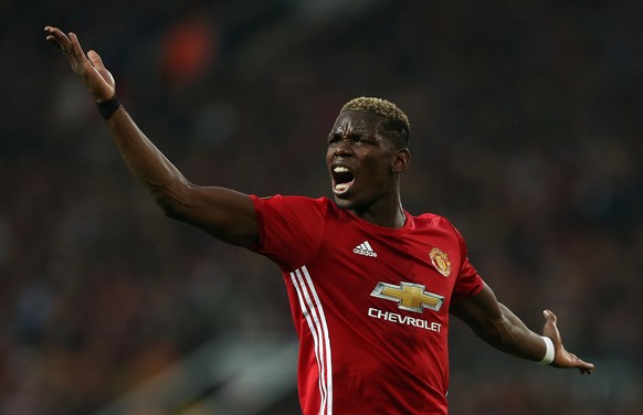 epaselect epa05958016 Manchester United&#039;s Paul Pogba reacts during the UEFA Europa League semi final, second leg soccer match between Manchester United and Celta Vigo at the Old Trafford Stadium  ...