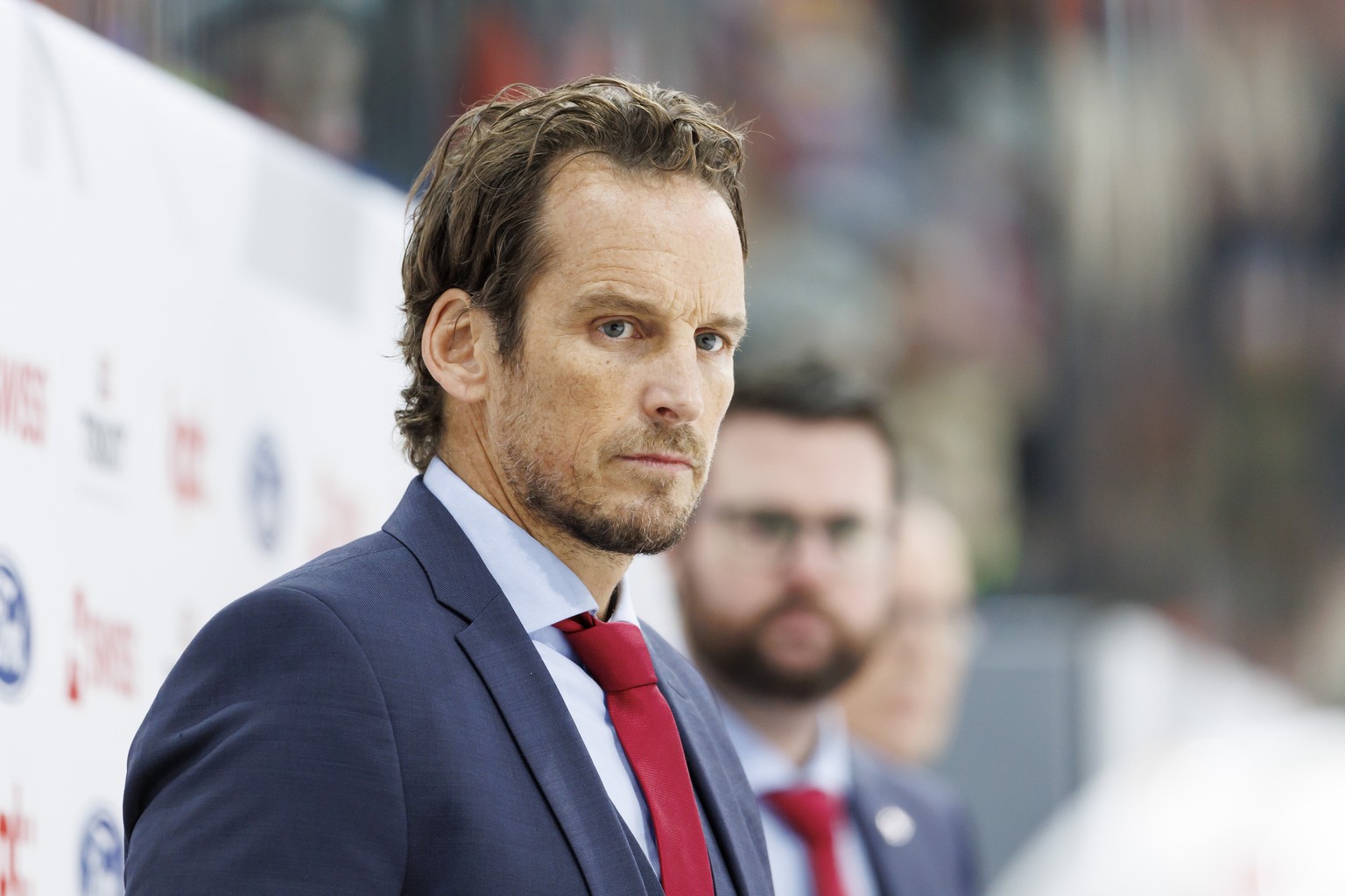 Patrick Fischer, head coach of Switzerland national ice hockey team, looks the game, during the at the Euro Hockey Tour - Swiss Ice Hockey Games 2022 between Switzerland and Finland, at the ice stadiu ...