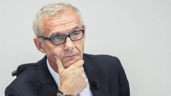 Urs Rohner, president of the board of Credit Suisse, speaks during a press conference of the Observation of Iqbal Khan in Zuerich, Switzerland, Tuesday, Oct. 1, 2019. (Ennio Leanza/Keystone via AP)