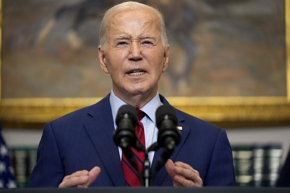 President Joe Biden delivers remarks about the pro-Palestinian demonstrations on college campuses, from the Roosevelt Room of the White House, Thursday, May 2, 2024, in Washington. (AP Photo/Evan Vucc ...