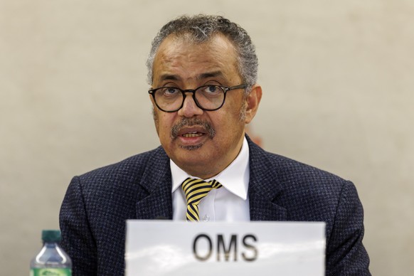epa11182978 Tedros Adhanom Ghebreyesus, Director General of the World Health Organization (WHO), attends a annual high-level panel discussion on human rights mainstreaming, during the High-Level Segme ...