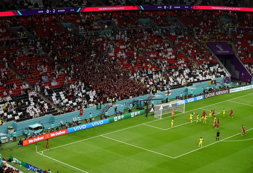 Mandatory Credit: Photo by Kieran McManus/Shutterstock 13625667dk A general view of match action as rows of empty seats can be seen inside the Al Bayt Stadium Qatar v Ecuador, FIFA World Cup, WM, Welt ...