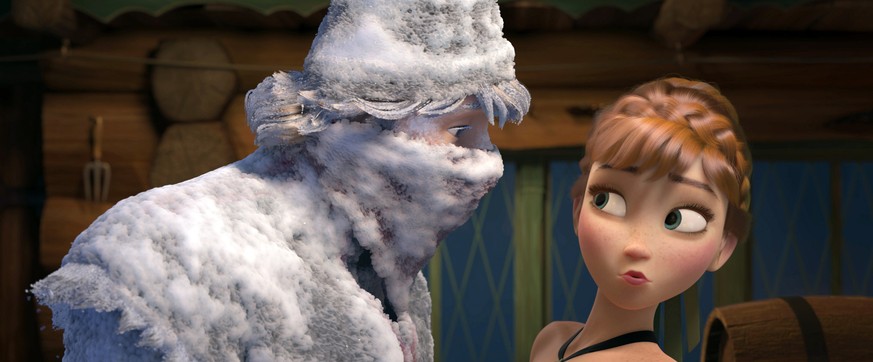 FILE - This file image released by Disney shows Kristoff, voiced by Jonathan Groff, left, and Anna, voiced by Kristen Bell, in a scene from the animated feature film, "Frozen." Disney report ...