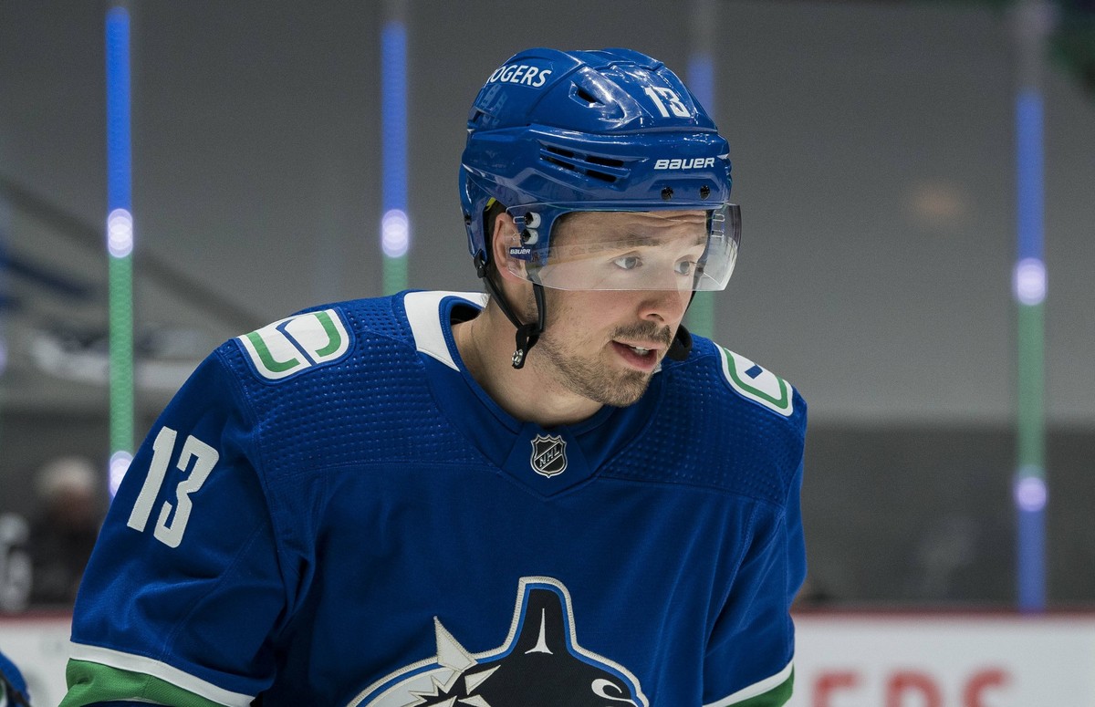 NHL, Eishockey Herren, USA Edmonton Oilers at Vancouver Canucks, May 3, 2021 Vancouver, British Columbia, CAN Vancouver Canucks forward Jayce Hawryluk 13 skates during warm up against the Edmonton Oil ...