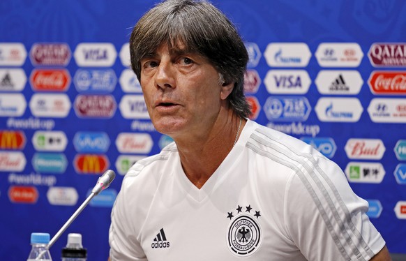 epa06830841 Germany's head coach Joachim Loew during a press conference at Fisht Stadium in Adler Sochi, Russia, 22 June 2018. Germany will face Sweden in the FIFA World Cup 2018 Group F prelimin ...