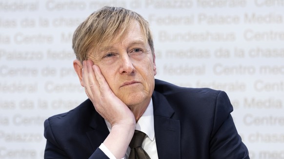 Stefan Meierhans, der Schweizer Preisueberwacher, waehrend der Jahresmedienkonferenz, am Montag, 27. Februar 2023 in Bern. (KEYSTONE/Peter Klaunzer)