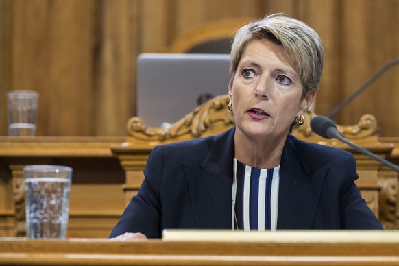 Bundesraetin Karin Keller-Sutter spricht zur Kleinen Kammer am ersten Tag der Herbstsession der Eidgenoessischen Raete, am Montag, 12. September 2022 im Staenderat in Bern. (KEYSTONE/Alessandro della  ...