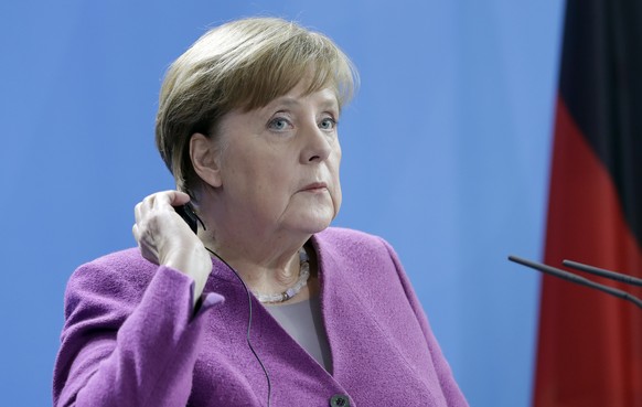 German Chancellor Angela Merkel, attends a joint press conference after a meeting with the Prime Minister of Sweden, Stefan Loefven, in Berlin, Germany, Friday, March 16, 2018. (AP Photo/Michael Sohn)