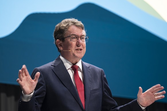 Swiss Federal Councillor Albert Roesti speaks during the opening ceremony, during the 37th World Cheese Awards, at the Festhalle in Bern, Switzerland, November 13, 2025. More than 5,244 cheeses from 4 ...
