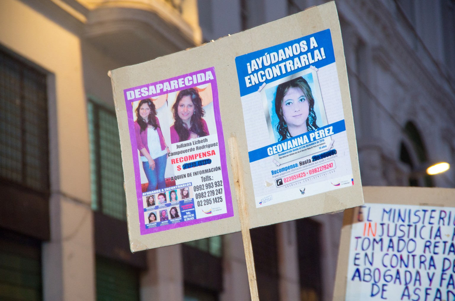 QUITO, ECUADOR- MAY 06, 2017: Woman holding a sign during a protest with the slogan alive we want them, protest against the femicide in Quito Ecuador