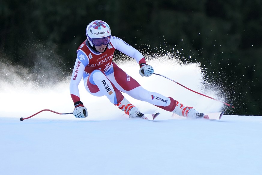 Switzerland&#039;s Michelle Gisin competes during an alpine ski, women&#039;s World Cup downhill, in Garmish Partenkirchen, Germany, Friday, Feb. 7, 2020. (AP Photo/Gianni Auletta)