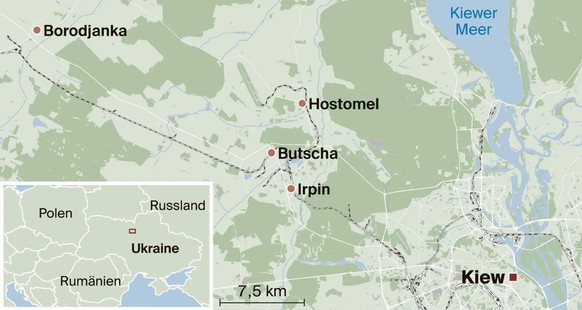 Schauplätze von Gräueltaten der russischen Armee.