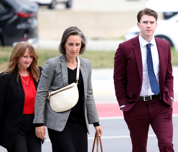 FILE - Hockey player Carter Hart, right, arrives at the London Courthouse in London, Ontario, Thursday, July 24, 2025. (Nicole Osborne/The Canadian Press via AP, File)
Golden Knights Hart Hockey
