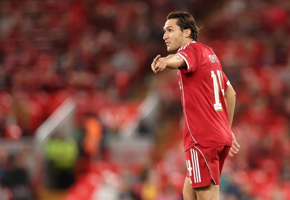 epa12283504 Federico Chiesa of Liverpool reacts during a pre-season friendly soccer match between Liverpool FC and Athletic Club in Liverpool, Britain, 04 August 2025. EPA/ADAM VAUGHAN
