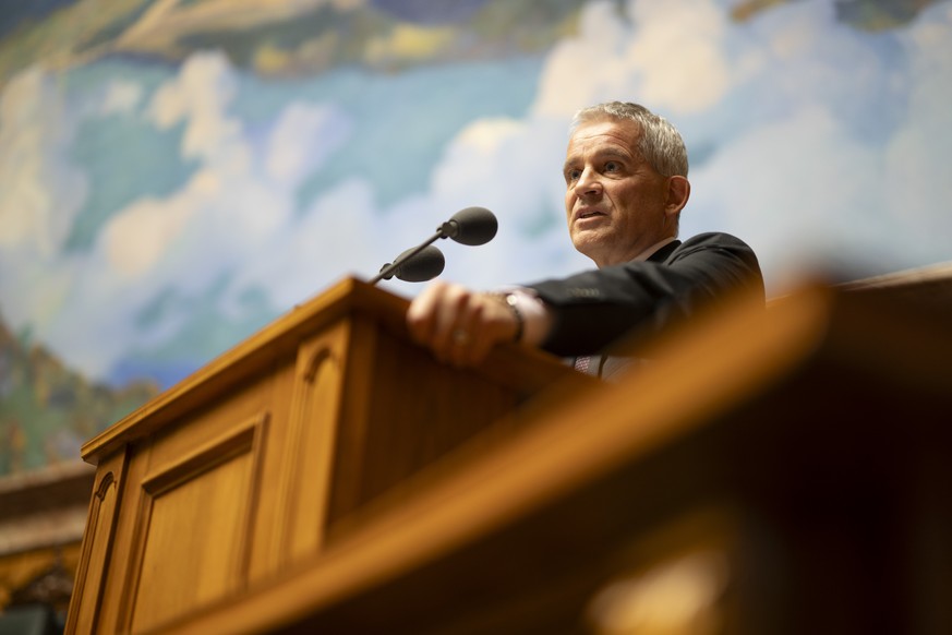 Bundesrat Beat Jans spricht waehrend der Herbstsession der Eidgenoessischen Raete, am Donnerstag, 1. Oktober 2026 im Nationalrat in Bern. (KEYSTONE/Anthony Anex)