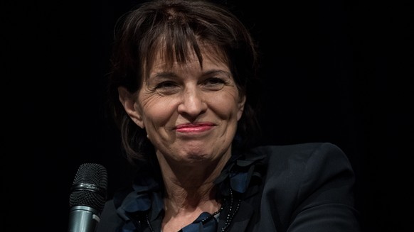 Bundesraetin Doris Leuthard waehrend einer Podiumsdiskussion zur No Billag-Initiative, am Donnerstag, 1. Februar 2018, in Lugano. (KEYSTONE/Ti-Press/Pablo Gianinazzi)