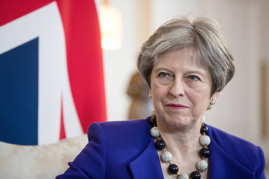 epa06676553 British Prime Minister Theresa May pauses during her bilateral meeting with India&#039;s Prime Minister Narendra Modi at 10 Downing Street in London, Britain, 18 April 2018. May is hosting ...