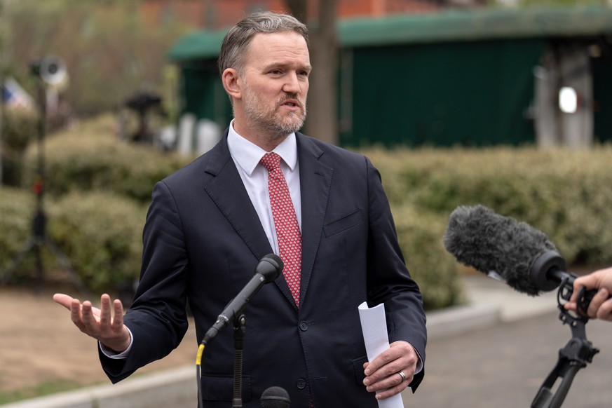 U.S. Trade Representative Jamieson Greer speaks to reporters outside the White House, Thursday, April 2, 2026, in Washington. (AP Photo/Mark Schiefelbein)
Jamieson Greer