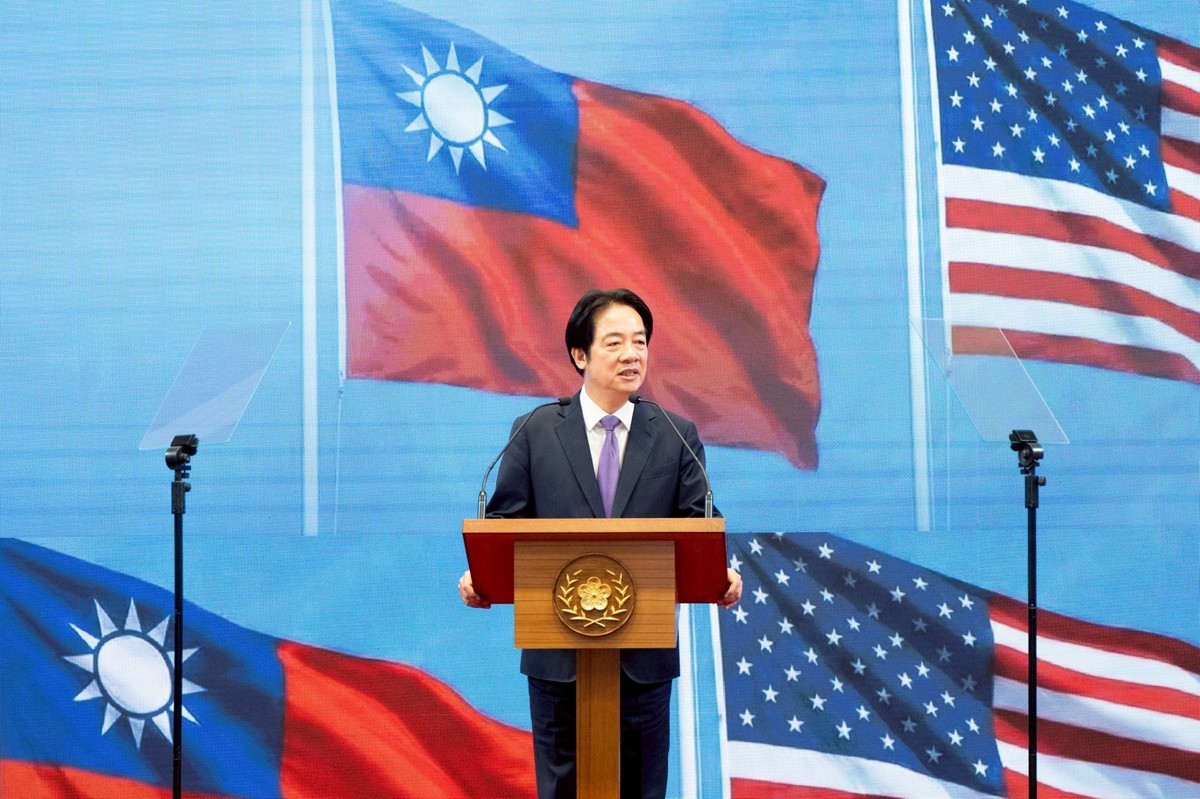 FILE - In this photo released by the Taiwan Presidential Office, Taiwan's President Lai Ching-te speaks during a press conference on "Taiwan-U.S. Economic Prosperity Partnership" in Tai ...