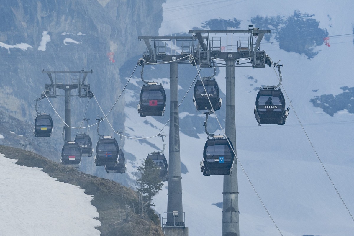 Die Gondeln der Gondelbahn Engelberg-Titlis Express sind zwischen dem Truebsee und dem Titlis Stand unterwegs, am Dienstag, 21. April 2026. Auf dieser Strecke kam es am 18. Maerz 2026 bei einem der Se ...