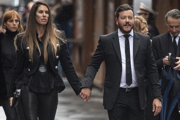 epa07609984 Austrian businessman Rene Benko arrives with his wife Nathalie for a memorial service for Niki Lauda at Saint Stephen&#039;s Cathedral in Vienna, Austria, 29 May 2019. Austrian Formula One ...