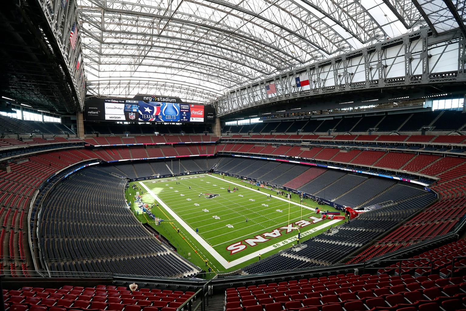 FILE - A general overall elevated interior view of NRG Stadium is seen before an NFL football game between the Houston Texans and the Indianapolis Colts, Sunday, Dec. 5, 2021, in Houston. (AP Photo/Ty ...