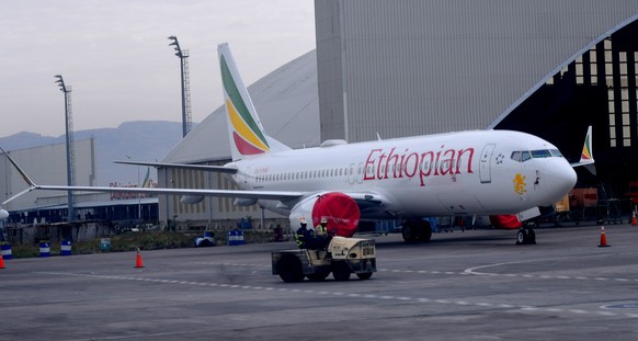 epa07484071 An Ethiopean Airlines Boeing 737 Max 8 parked at Bole International airport, Addis Ababa, Ethiopia, 04 April 2019. Ethiopian civil aviation have grounded all their Boeing Max 8 planes. Eth ...
