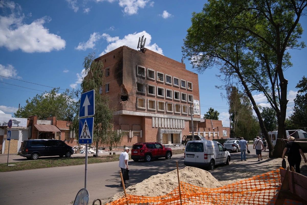 Le centre de recrutement de Poltava après une attaque de drone russe début juillet : deux personnes sont mortes dans l'attaque et onze ont été blessées.