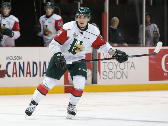 GATINEAU, CANADA - OCTOBER 24: Timo Meier #96 of the Halifax Mooseheads skates against the Gatineau Olympiques on October 24, 2014 at Robert Guertin Arena in Gatineau, Quebec, Canada. (Photo by Franco ...