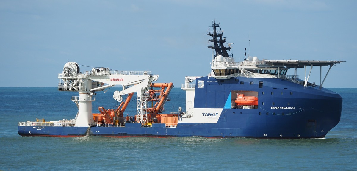 Das erste britische Multi-Role Ocean Surveillance Ship (MROSS), ein umgebautes Handelsschiff, das die Unterwasserinfrastruktur überwachen und vor Sabotage schützen soll. Das britische Verteidigungsmin ...
