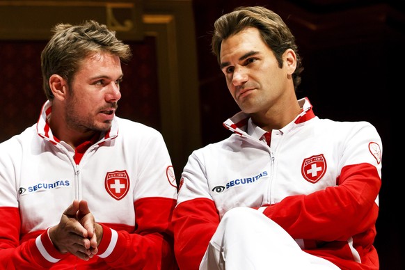 Im Davis-Cup ein Team, am Samstag möglicherweise Gegner: Wawrinka und Federer.