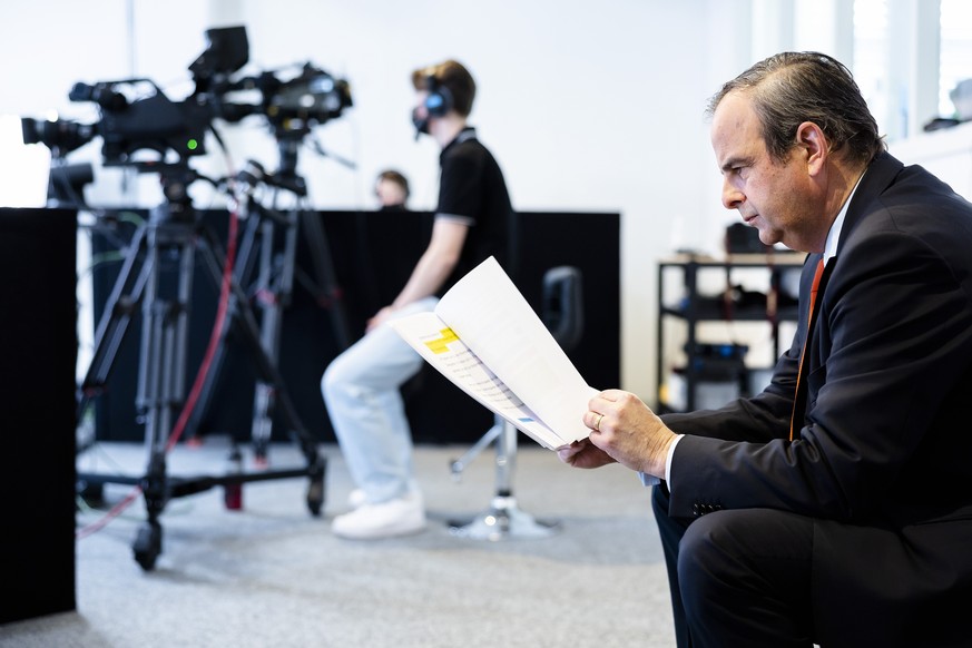 Gerhard Pfister, Parteipraesident an der Delegiertenversammlung der Mitte Schweiz, die online via Videokonferenz stattfindet,.am Samstag, 22. Januar 2022 in Volketswil. (KEYSTONE/Michael Buholzer)