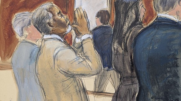In this courtroom sketch, Sean "Diddy" Combs reacts after he was convicted of prostitution-related offenses but acquitted of sex trafficking and racketeering charges that could have put him  ...