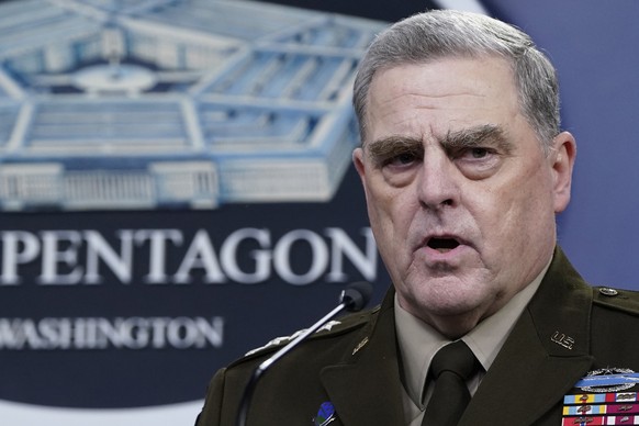 FILE - In this Sept. 1, 2021, file photo Chairman of the Joint Chiefs of Staff Gen. Mark Milley speaks during a briefing with Secretary of Defense Lloyd Austin at the Pentagon in Washington. Fearful o ...