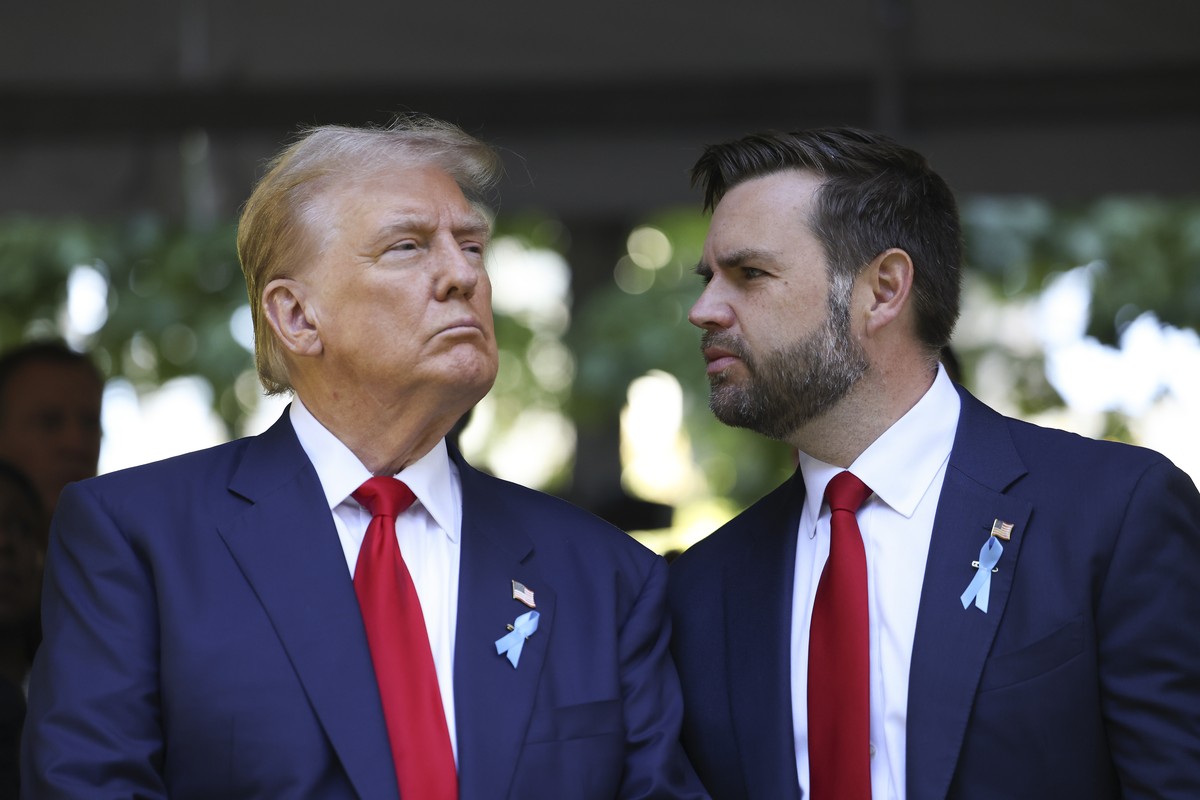 Republican presidential nominee former President Donald Trump and Republican vice presidential nominee Sen. JD Vance, R-Ohio, attend the 9/11 Memorial ceremony on the 23rd anniversary of the Sept. 11, ...