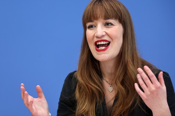 epa11921156 Heidi Reichinnek, top candidate of the Left Party (Die Linke), attends a Left Party (Die Linke) press conference in Berlin, Germany, 24 February 2025. Germany held its federal elections on ...