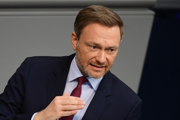 epa09138682 Free Democratic Party (FDP) chairman and faction chairman in the German parliament Bundestag Christian Lindner speaks during a session of the German parliament Bundestag in Berlin, Germany ...