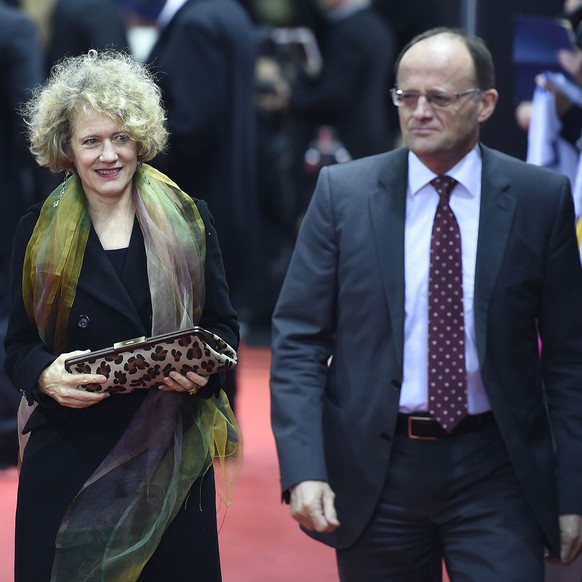 Swiss politicians Corinne Mauch and Gerold Lauber arrive on the red carpet prior to the FIFA Ballon d&#039;Or awarding ceremony at the Kongresshaus in Zurich, Switzerland, Monday, January 11, 2016. (K ...