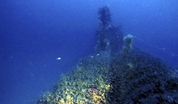 In this image taken from a video, a partial view of a British submarine downed off Sardinia during World War II. An Italian diver claims to have located the long-lost wreck of the British submarine HM ...