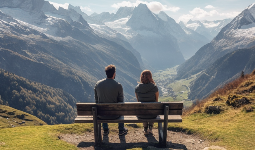 Das sind die schönsten Aussichtsbänkli der Schweiz. Foto ist KI-generiert mit Midjourney