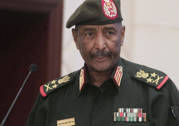 FILE - Sudan&#039;s Army chief Gen. Abdel-Fattah Burhan speaks in Khartoum, Sudan, on Dec. 5, 2022. Sudan has been torn by war for a year now, torn by fighting between the military and the notorious p ...