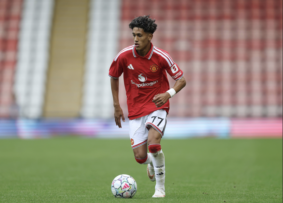 UEFA Youth League - Manchester United, ManU U21, U 21 v Sabah U21 MANCHESTER, ENGLAND, SEPTEMBER 10: JJ Gabriel of Manchester United on the ball during The UEFA Youth League match between Manchester U ...