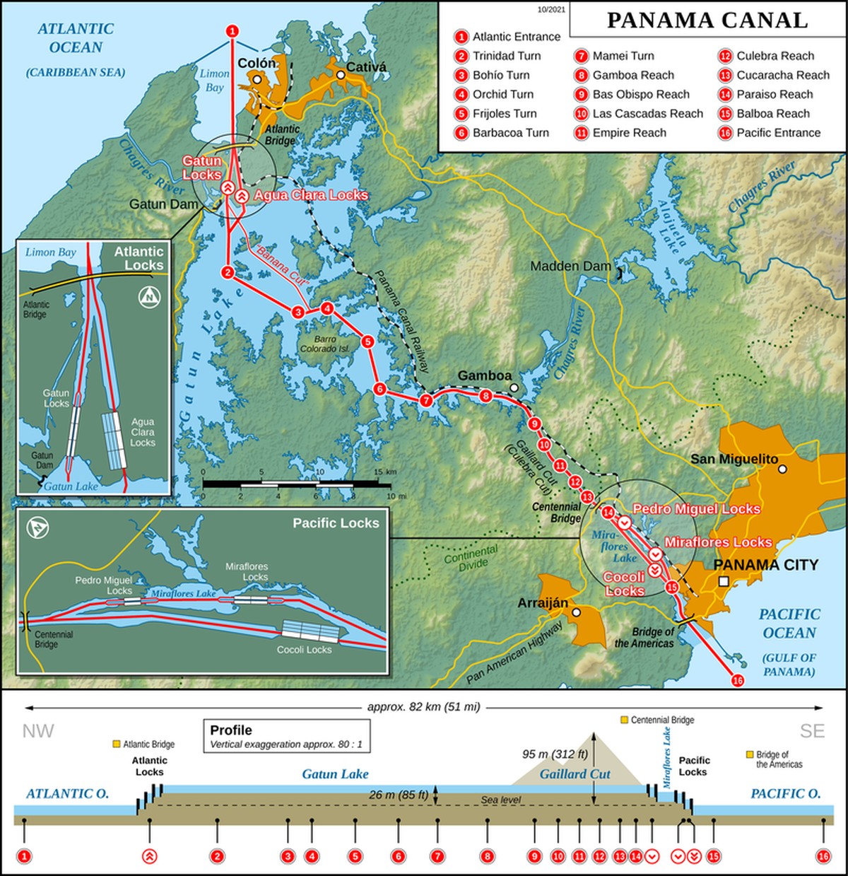 Der Panama-Kanal führt von Colón nach Panama City einmal quer durch das Land.