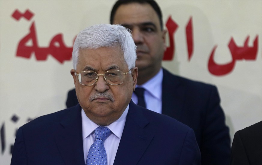 Palestinian President Mahmoud Abbas attends a meeting of the Fatah Revolutionary Council in the West Bank city of Ramallah, Thursday, March 1, 2018. (AP Photo/Majdi Mohammed)