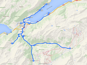 Die ungefähre Strecke der heutigen Etappe von Interlaken nach Iseltwald.<br data-editable="remove">